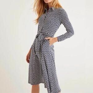Boden Women’s Susannah Jersey Knit Long Sleeve Shirt Dress Size 8 Navy Blue0
